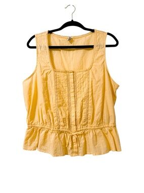 Old Navy Yellow Tie Waist Lace Trim Sleeveless Top 100% Cotton Size Large